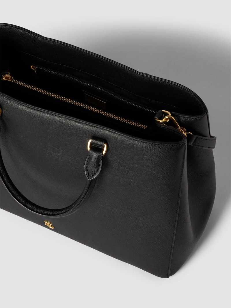 Satchel mit Label-Applikation in schwarz
