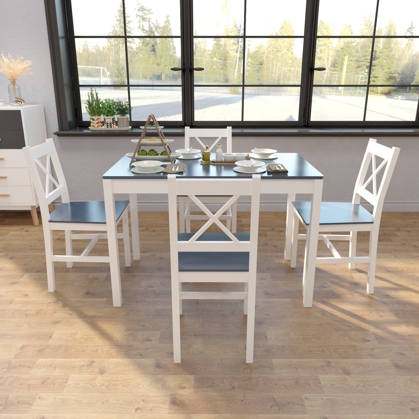 Mondeer Essgruppe (Set, 3-tlg), 4 Stühle und 1 Tisch, Marineblau