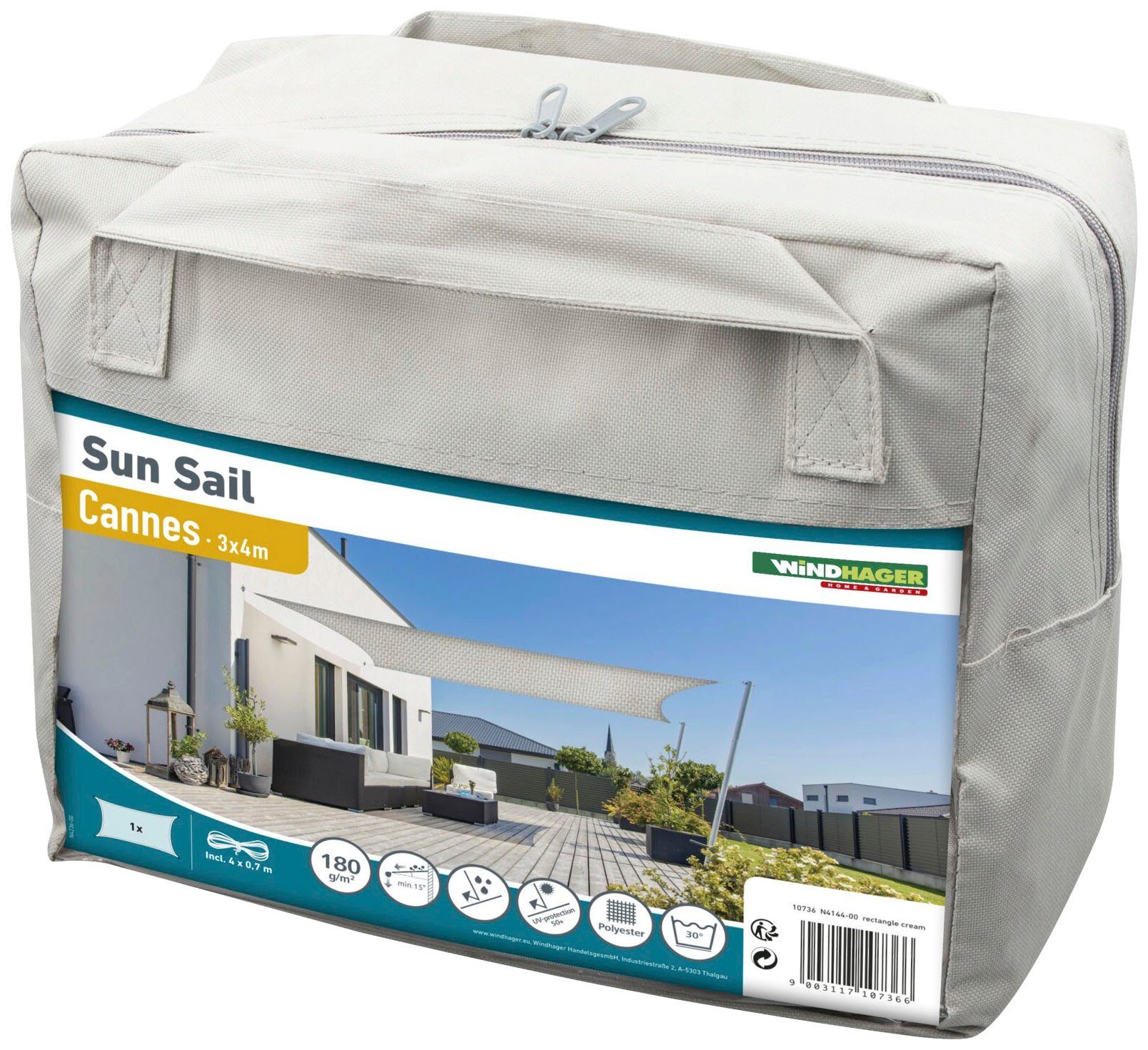 Windhager Sonnensegel Cannes Rechteck, 3x4m, grau