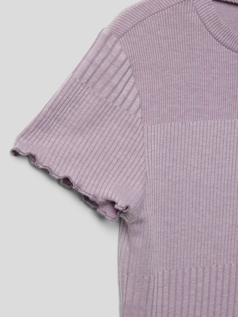T-Shirt mit Viskose-Anteil und Label-Print in flieder