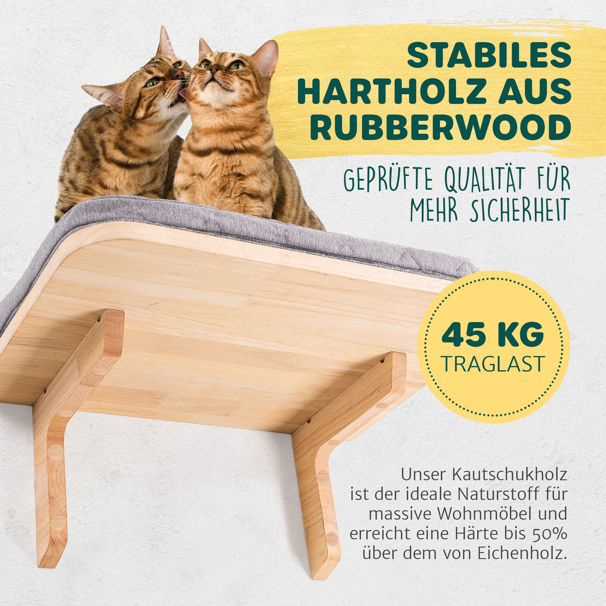 Happypet Katzen-Kletterwand CCLW, inkl. 2 x Katzenstufen Luxus Katzenwand Stabil, Massivholz, bis 45 Kg