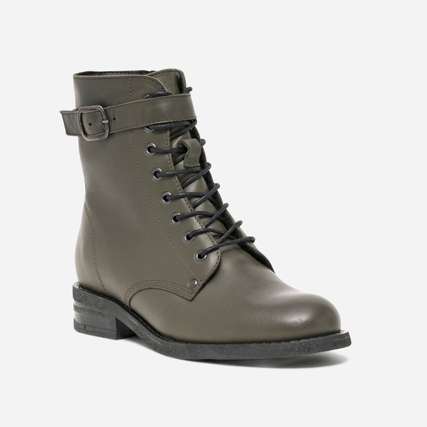 Bottine kaki en cuir