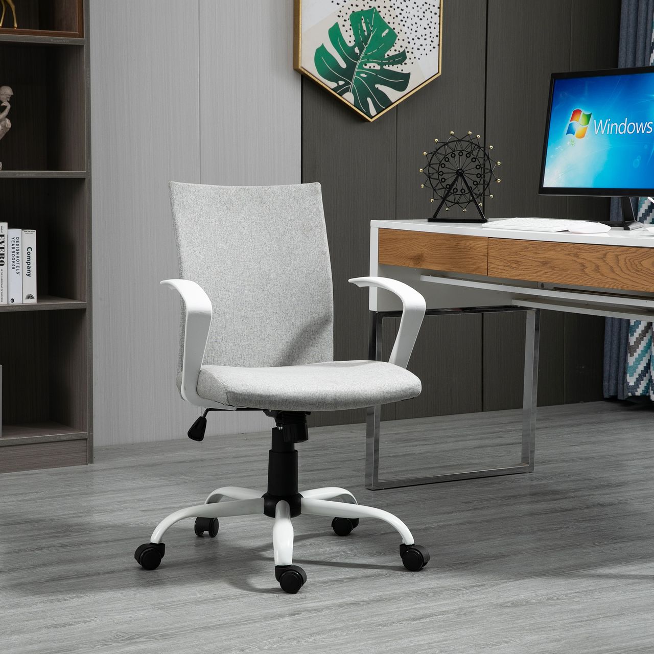 HOMCOM Bürostuhl Schreibtischstuhl Netzrückenstütze mit Wippenfunktion Kopflehne Home-Office-Stuhl höhenverstellbarer ergonomisch 360°-Drehräder Schaumstoff Nylon Grau 61 x 61 x 89-99 cm