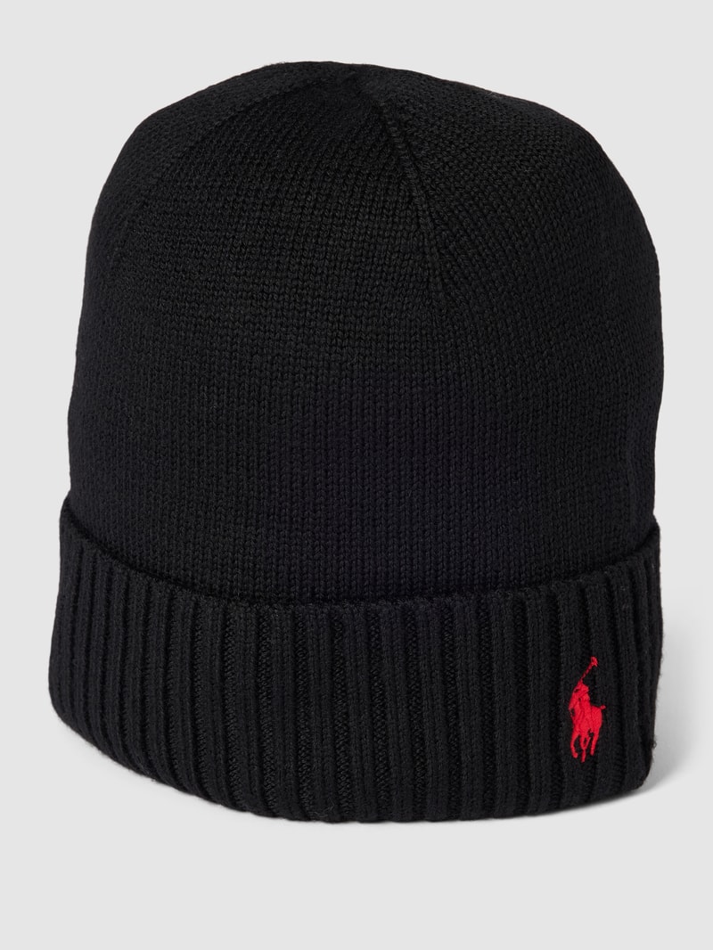 Beanie aus Wolle mit Label-Stitching in schwarz