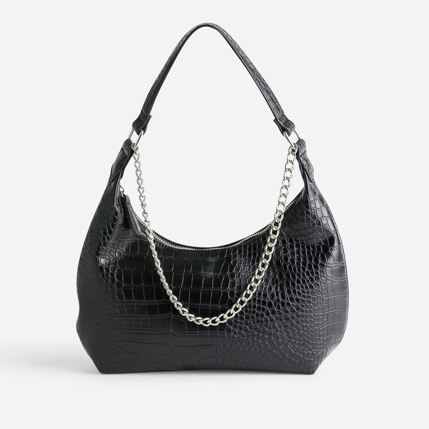 Sac à main TEXTO noir embossé effet croco