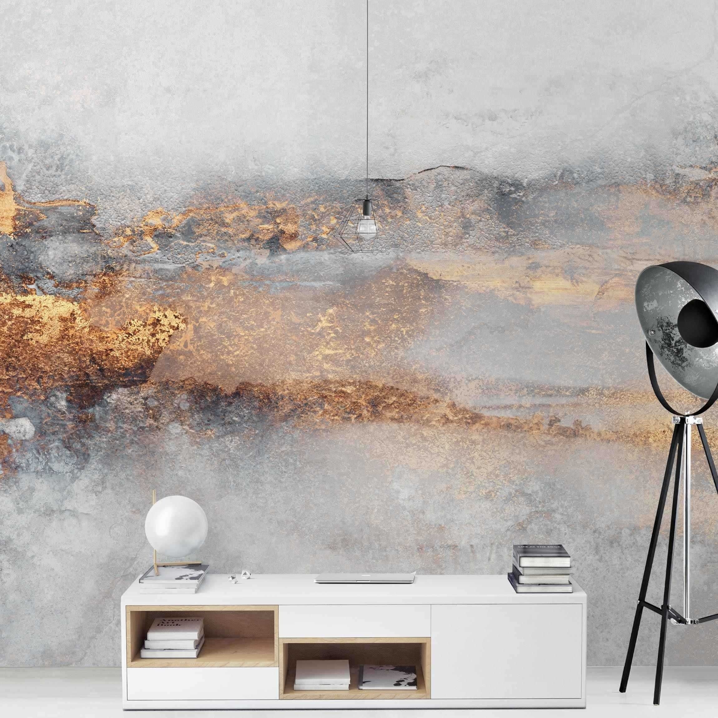 Bilderdepot24 Vliestapete Abstrakt Gold-Grauer Nebel Tapete Wanddeko Modern Kunst, Glatt, Matt, (Inklusive Gratis-Kleister oder selbstklebend), Wohnzimmer Schlafzimmer Küche Flur Fototapete Motivtapete Wandtapete