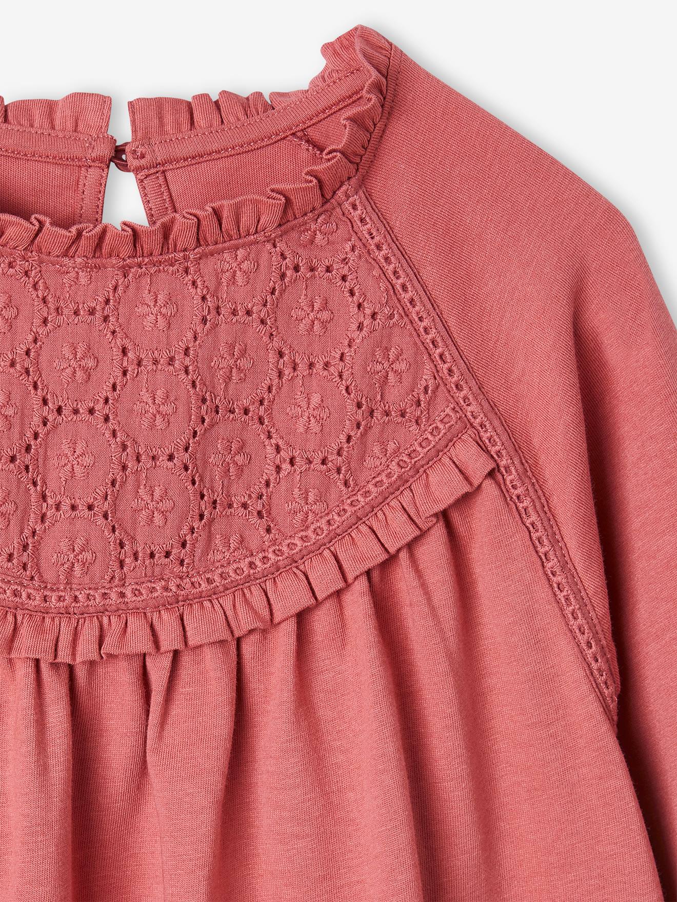 Vertbaudet Mädchen Blusenshirt mit Lochstickerei Oeko-Tex - zartrosa