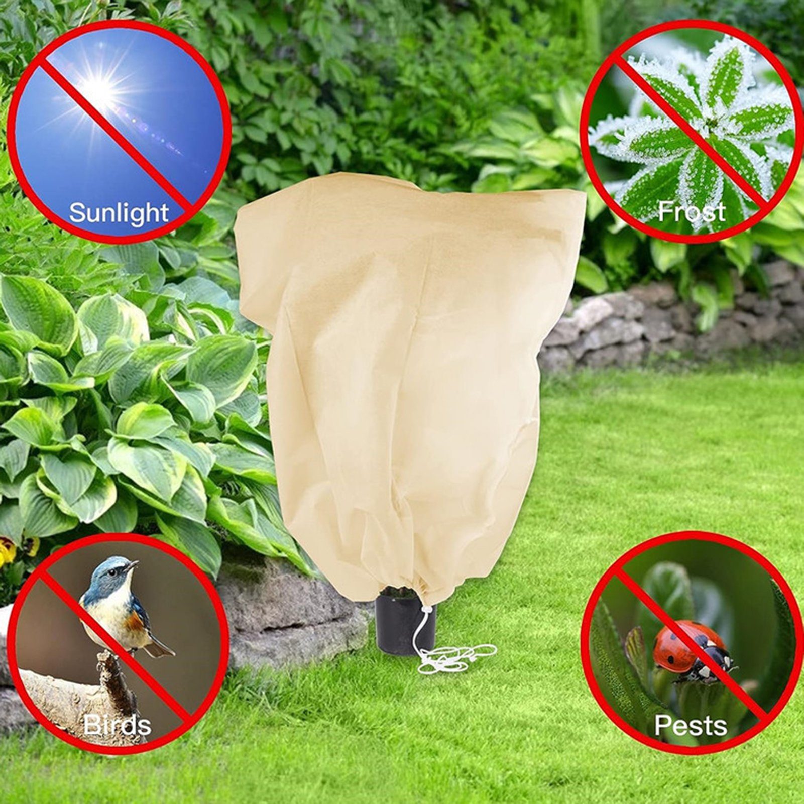 Rutaqian Winterschutzhaube Winterschutz für Pflanzen 2 Stück Winterschutz für Kübelpflanzen (Frostschutz Pflanzen schutzbeutel mit Reißverschluss Zugband, Reißfest Vlies Schutzhülle für Topfpflanzen), Wiederverwendbar Frostschutz Pflanzenschutz Winte