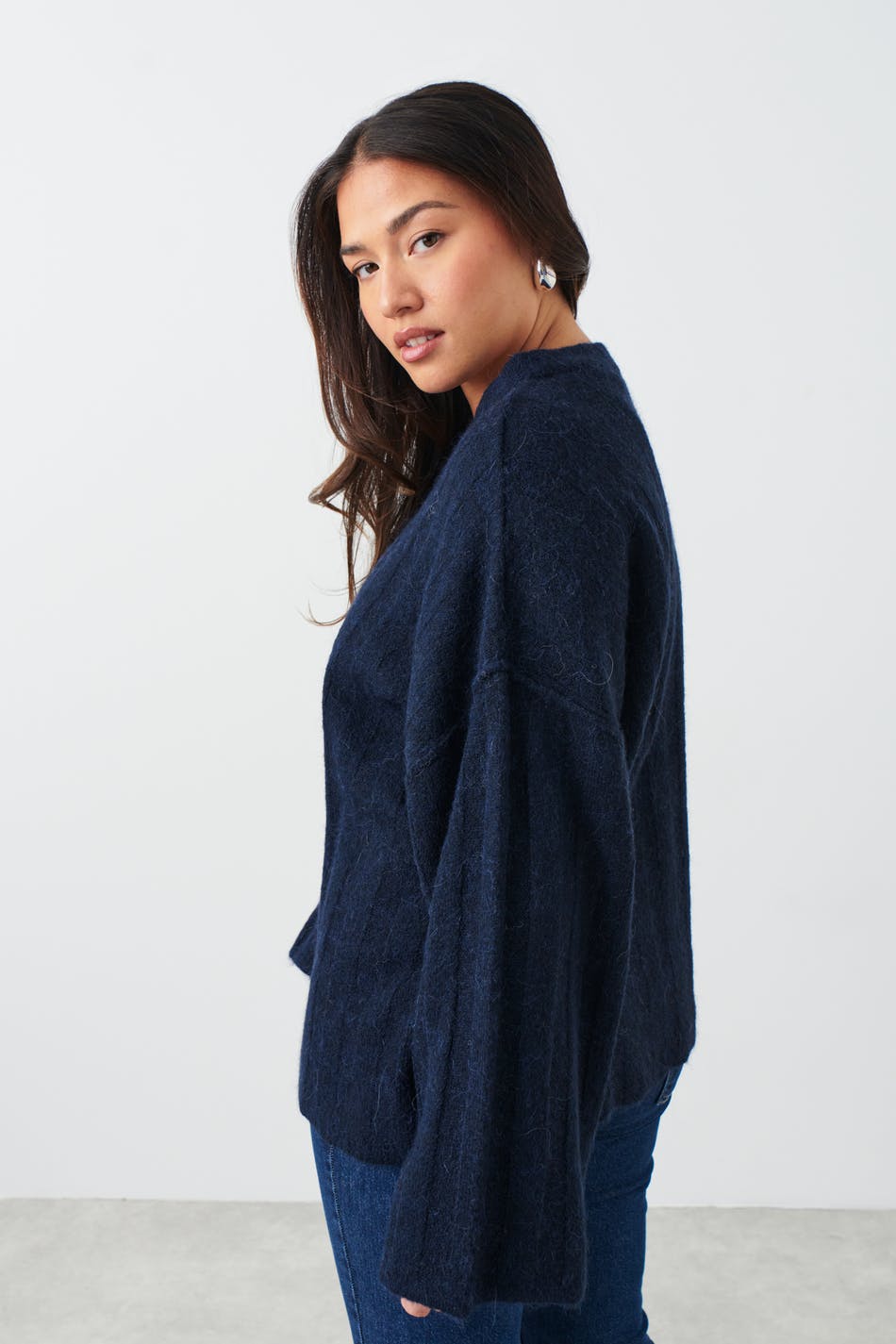 Wide rib knitted sweater