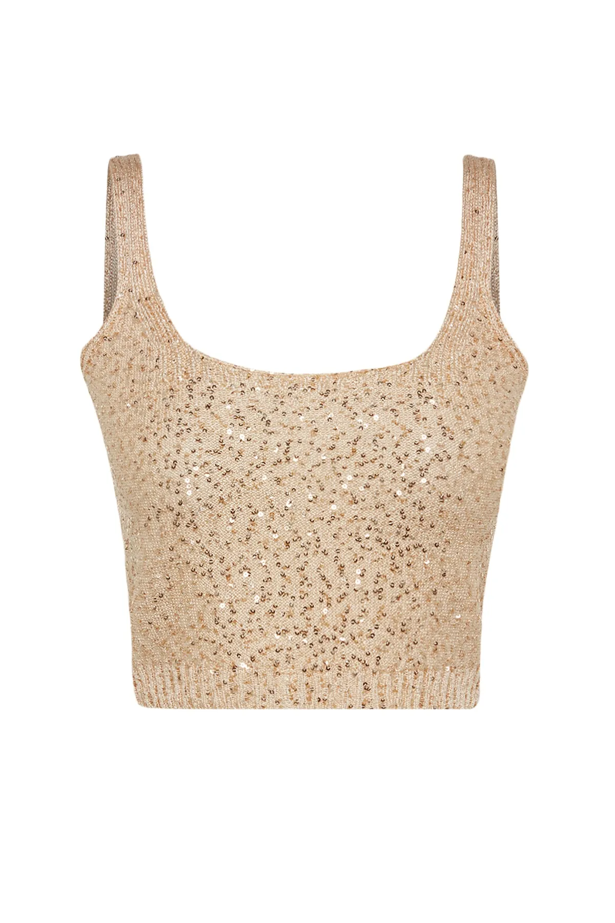 Trendyol Collection  Kamelfarbene, dünne Super-Crop-Strickbluse mit Pailletten TWOSS23BZ00631