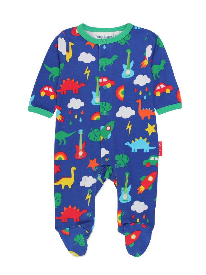 Toby Tiger Schlafanzug mit Dino und Auto Print in blau günstig kaufen