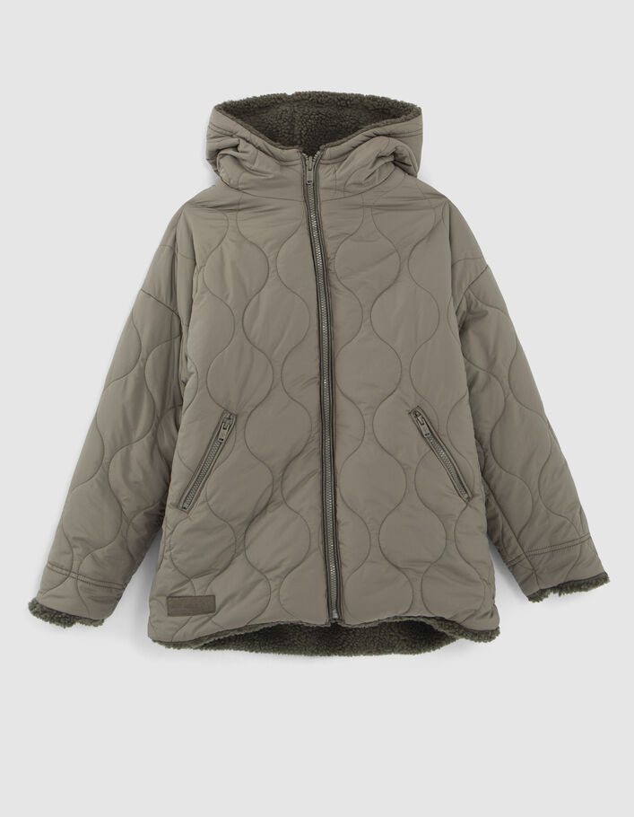 Manteau réversible kaki Sherpa ou matelassé fille
