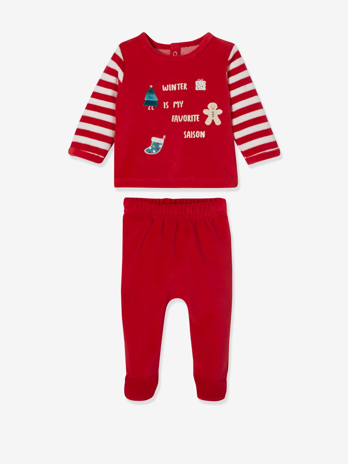 Vertbaudet Baby Weihnachts-Schlafanzug aus Samt - rot