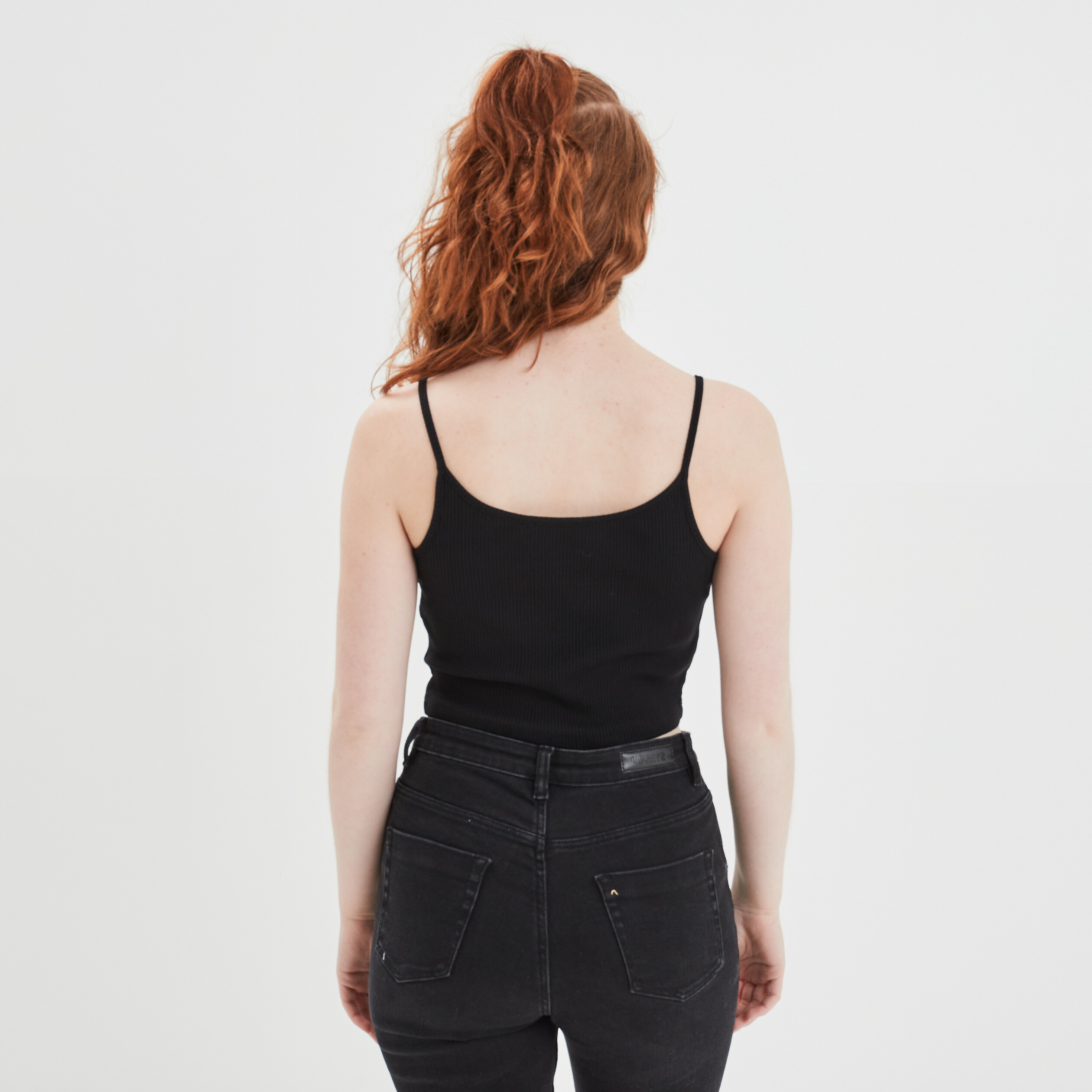 Débardeur cropped côtelé noir femme | La Halle