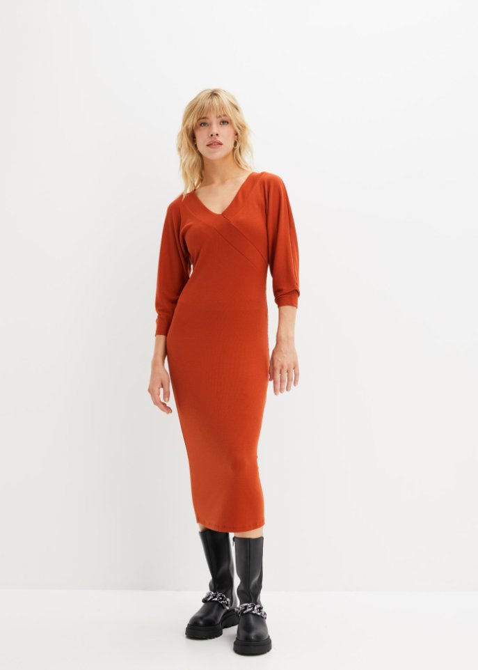 Ripp-Shirtkleid in Wickeloptik