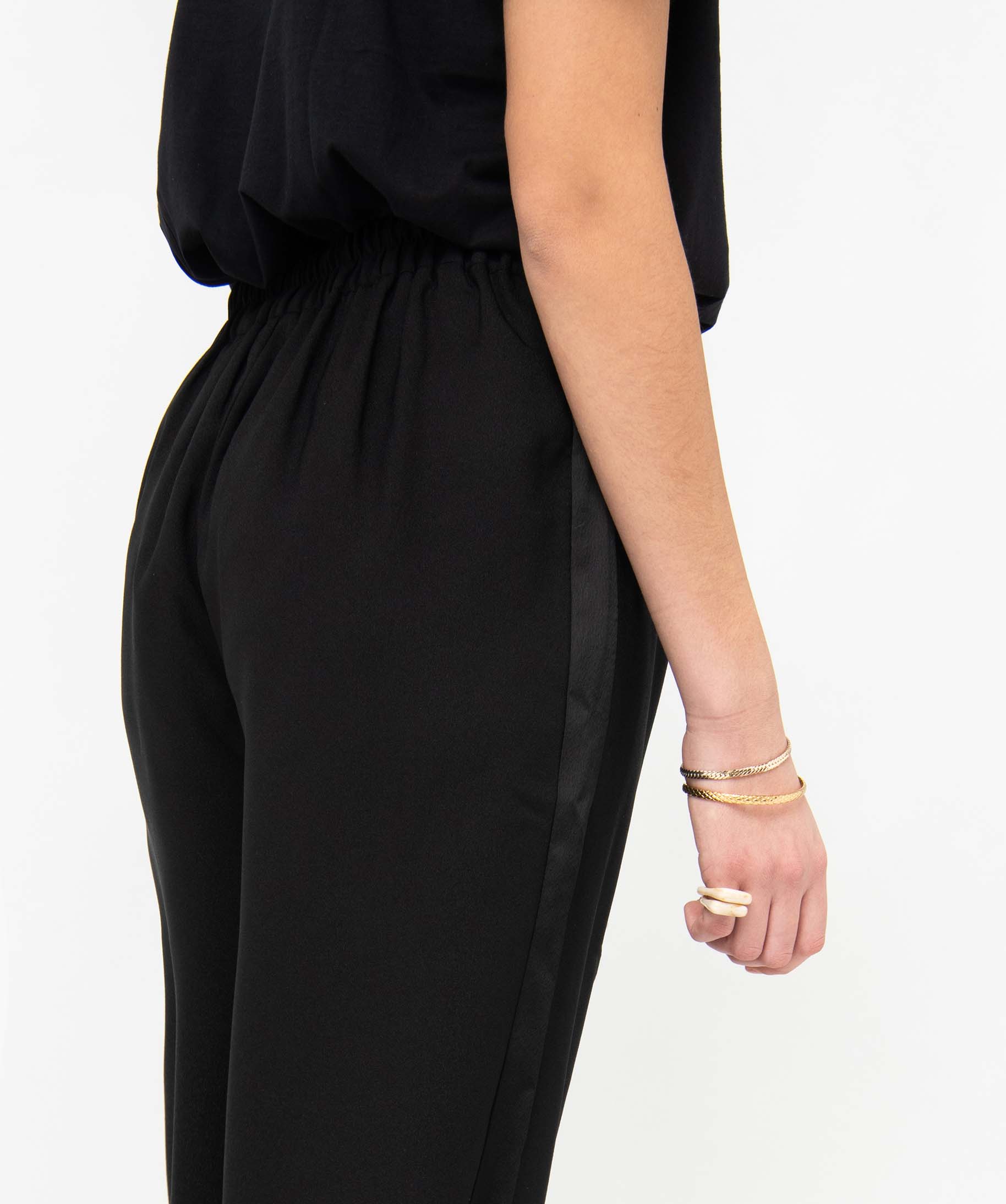 Pantalon femme coupe large avec bandes satinées sur les c... noir | GEMO