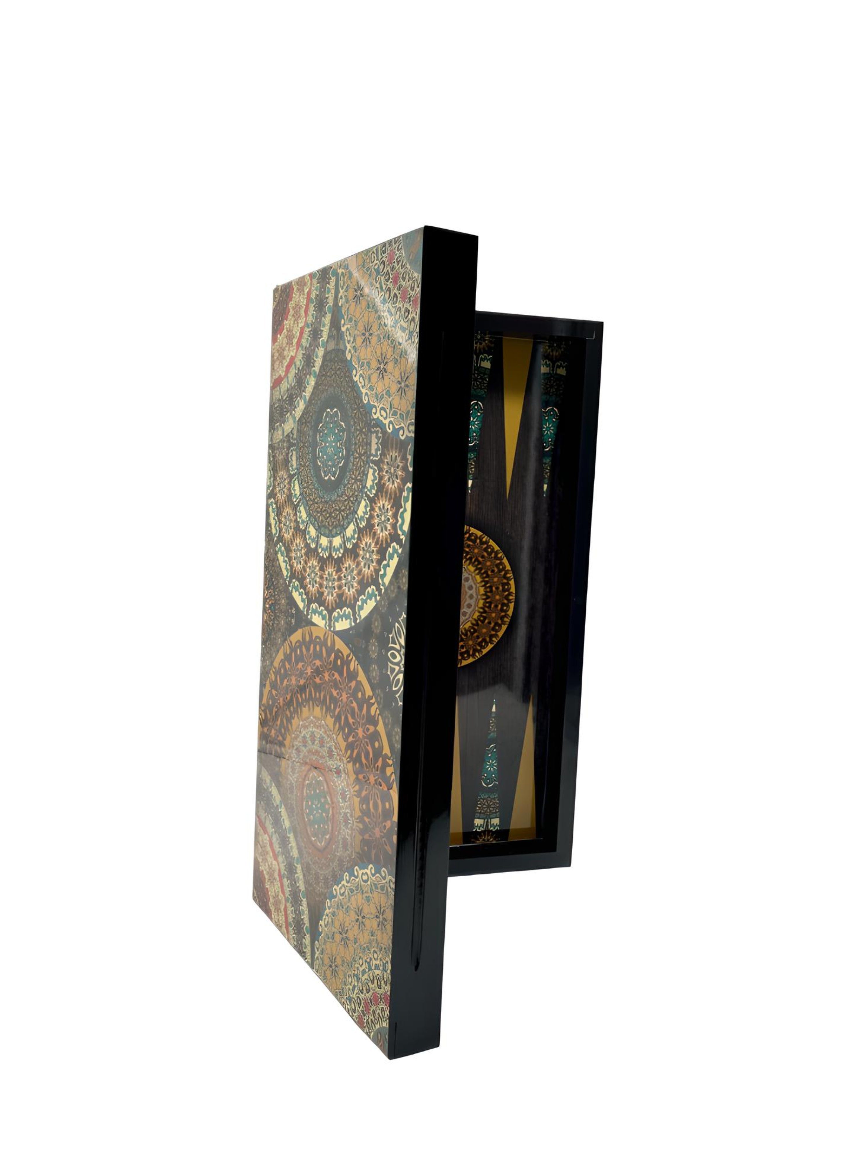 Uzman Spielesammlung, Deluxe Holz Backgammon Set mandala Design 50x48x4 Tavla