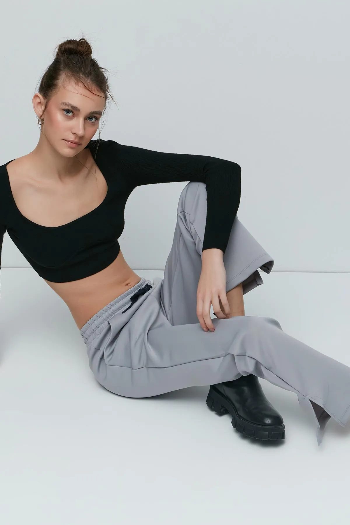 C&City  Jogginghose mit Schlitz und spanischem Bein, 843 Grau