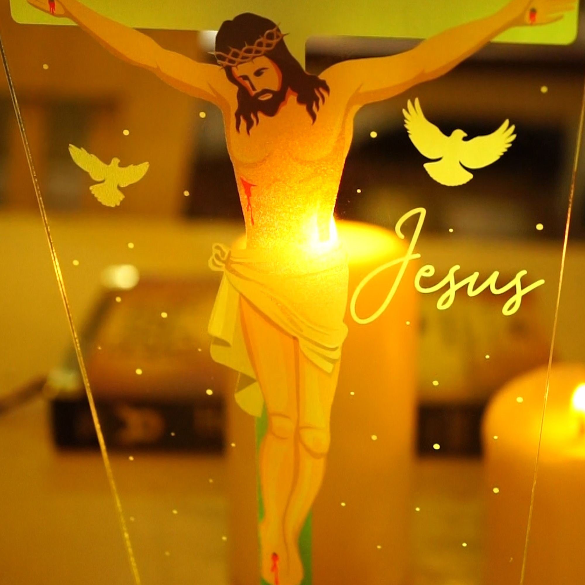 Geschenkelampe LED Nachttischlampe Jesus Christus 3D UV Druck Farbige Nachtlicht Christliches Geschenk, Leuchte 7 Farben fest integriert, Geschenk für Oma, Mama, Opa