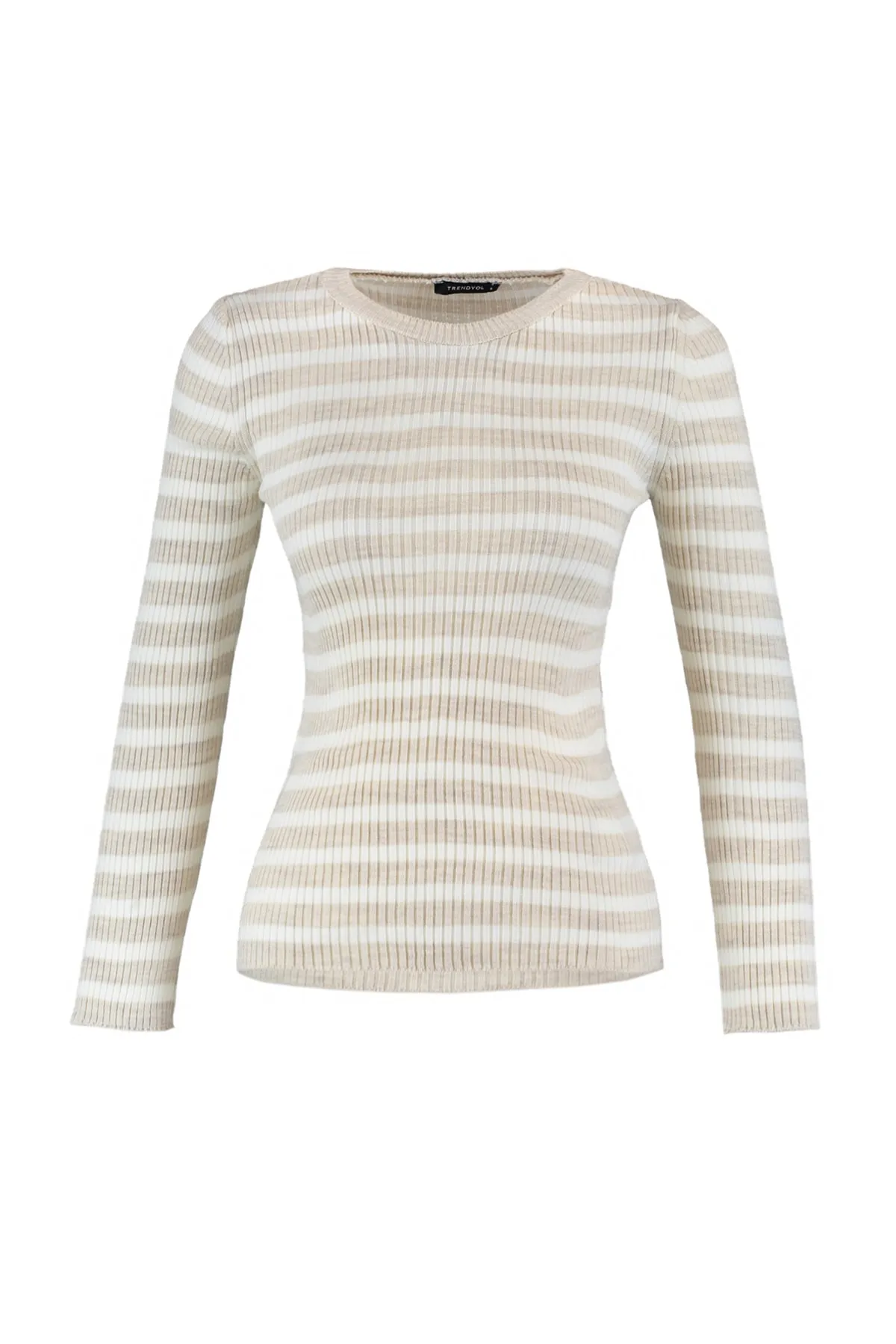 Trendyol Collection  Steinfarbener Basic-Strickpullover mit Streifen TWOAW21KZ0942