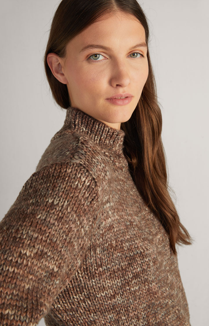 Schurwoll-Strickpullover Taupe/Ecru meliert