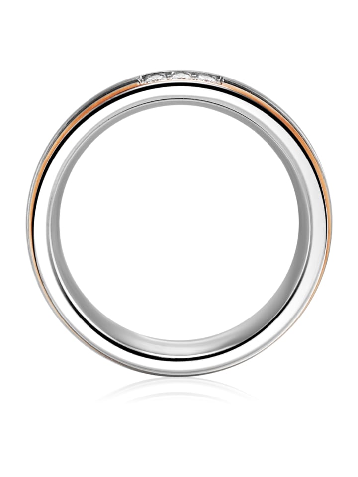 Trilani Ring Edelstahl bi-Color Zirkonia weiß in silber günstig kaufen