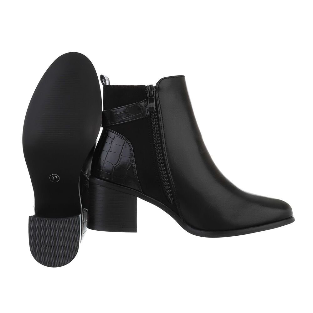 Ital-Design Damen Elegant Stiefelette Blockabsatz Flache Stiefeletten in Schwarz