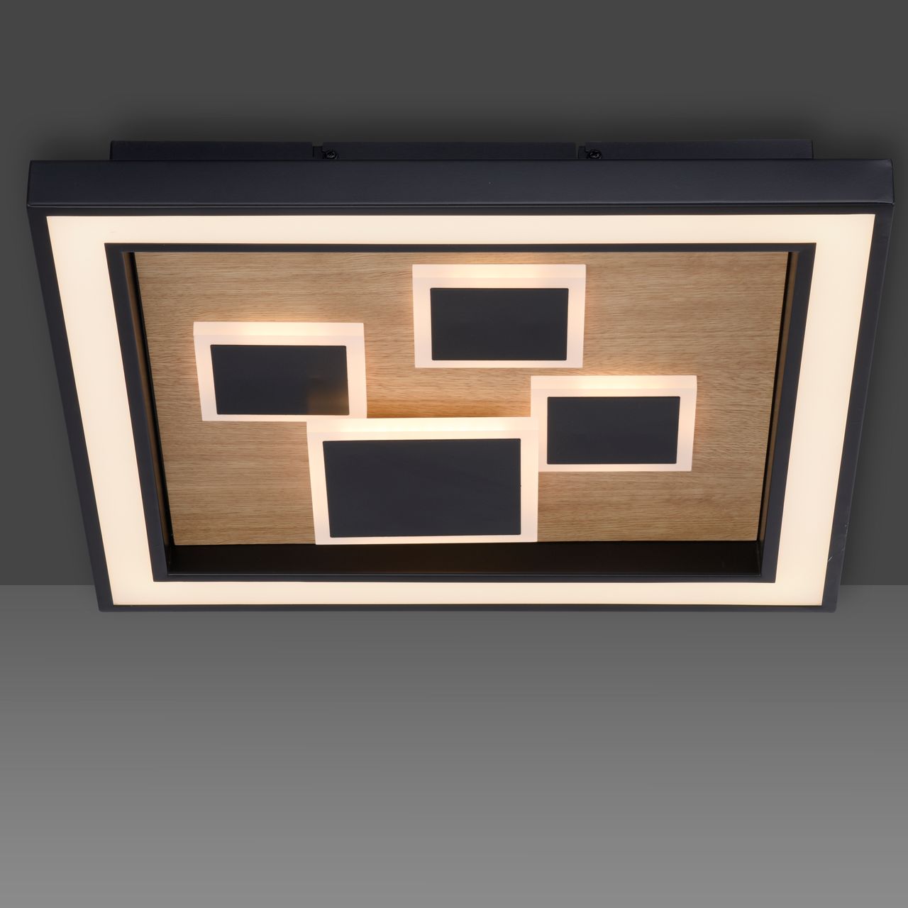 Paul Neuhaus LED Deckenleuchte ELIZA, Serienschalter, 3000 Kelvin, quatratisch, Holz-natur