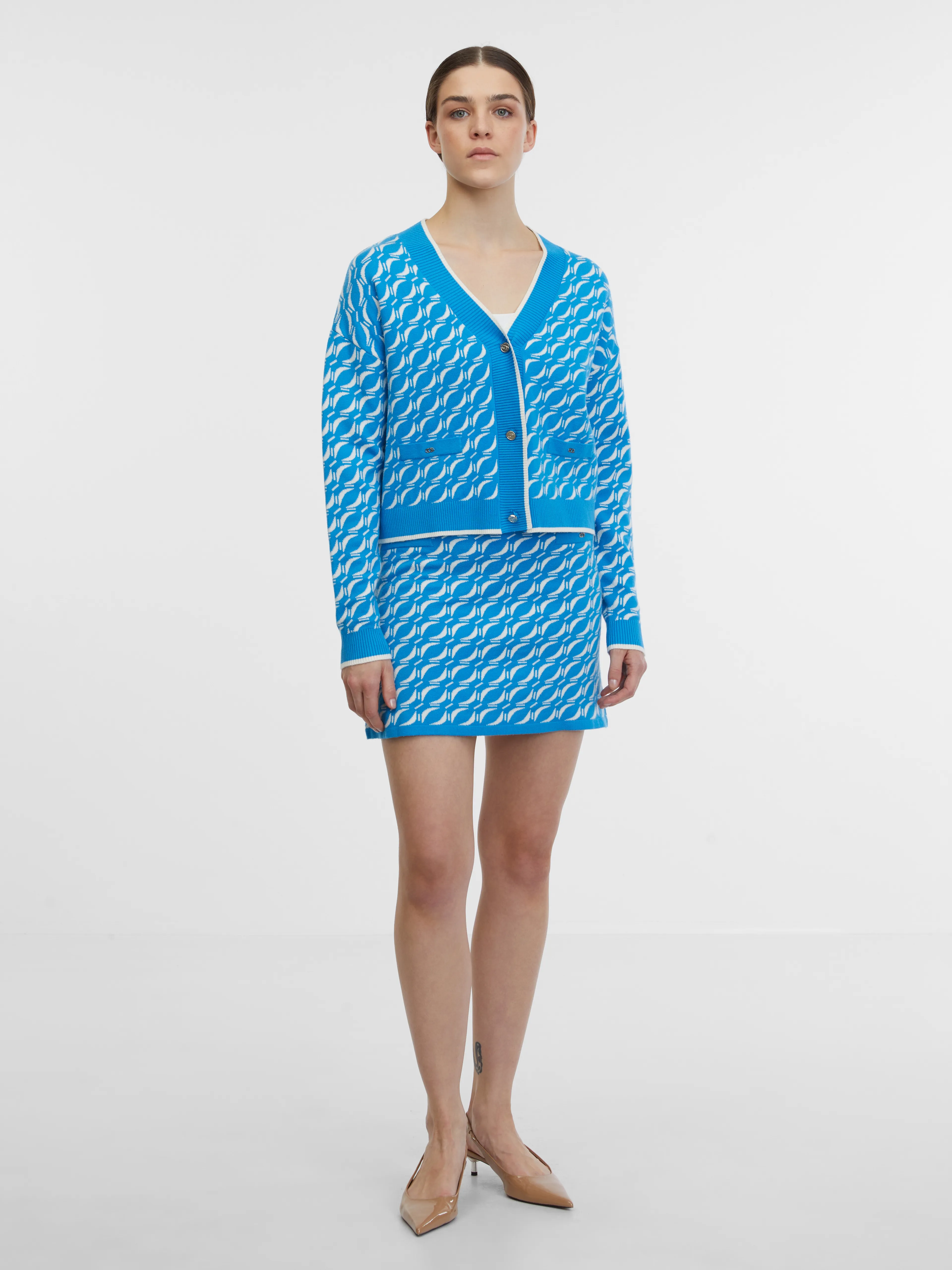 Blaue gemusterte Damen Strickjacke ORSAY