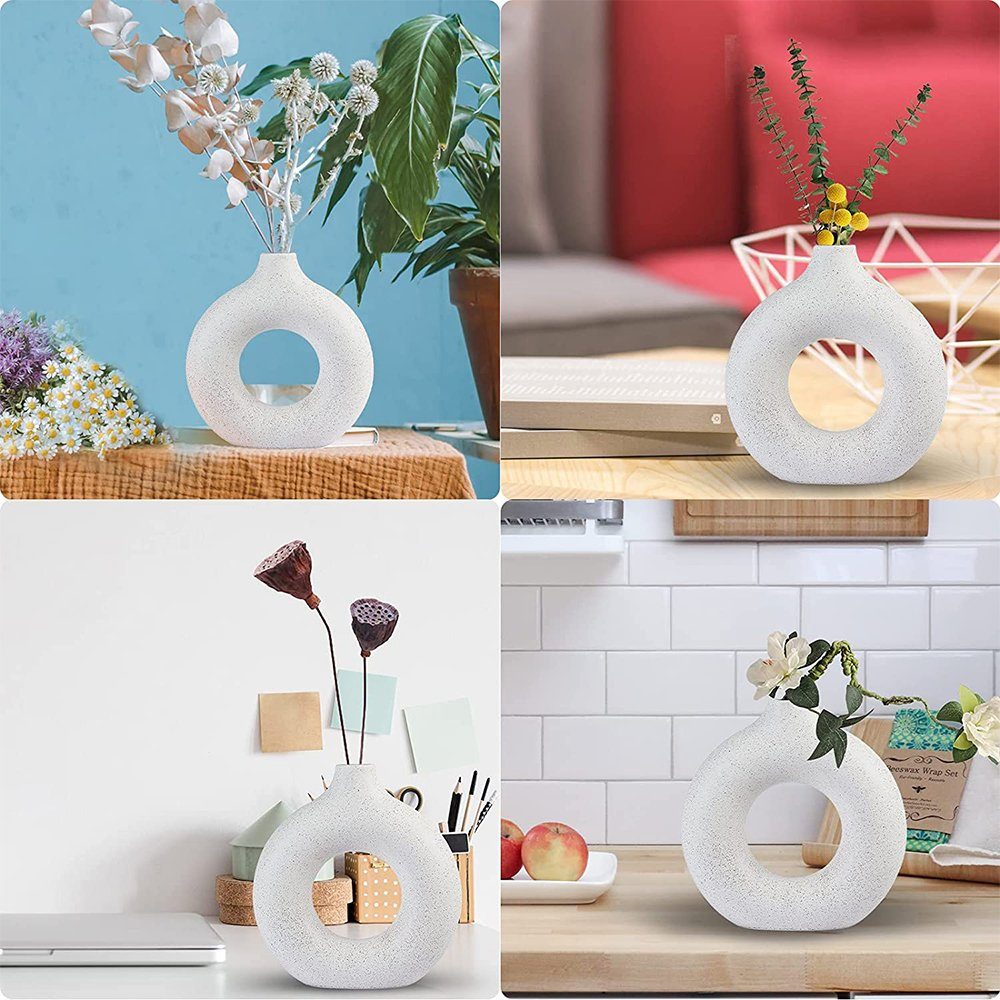 zggzerg Dekovase Keramik Vase für Pampasgras, Beige Donut Vase Deko Wohnzimmer Runde