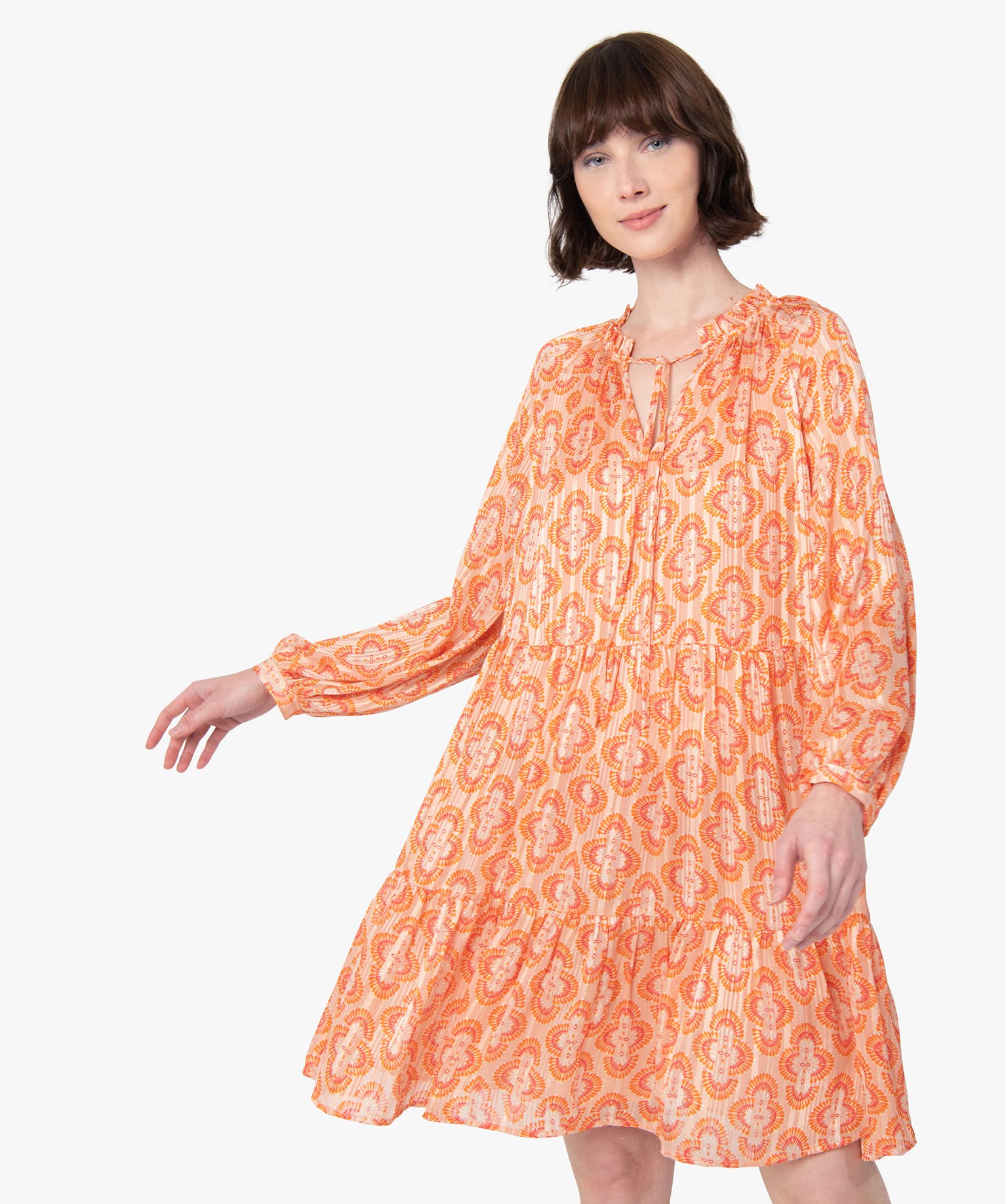 Robe femme à motifs et fines rayures pailletées imprime | GEMO