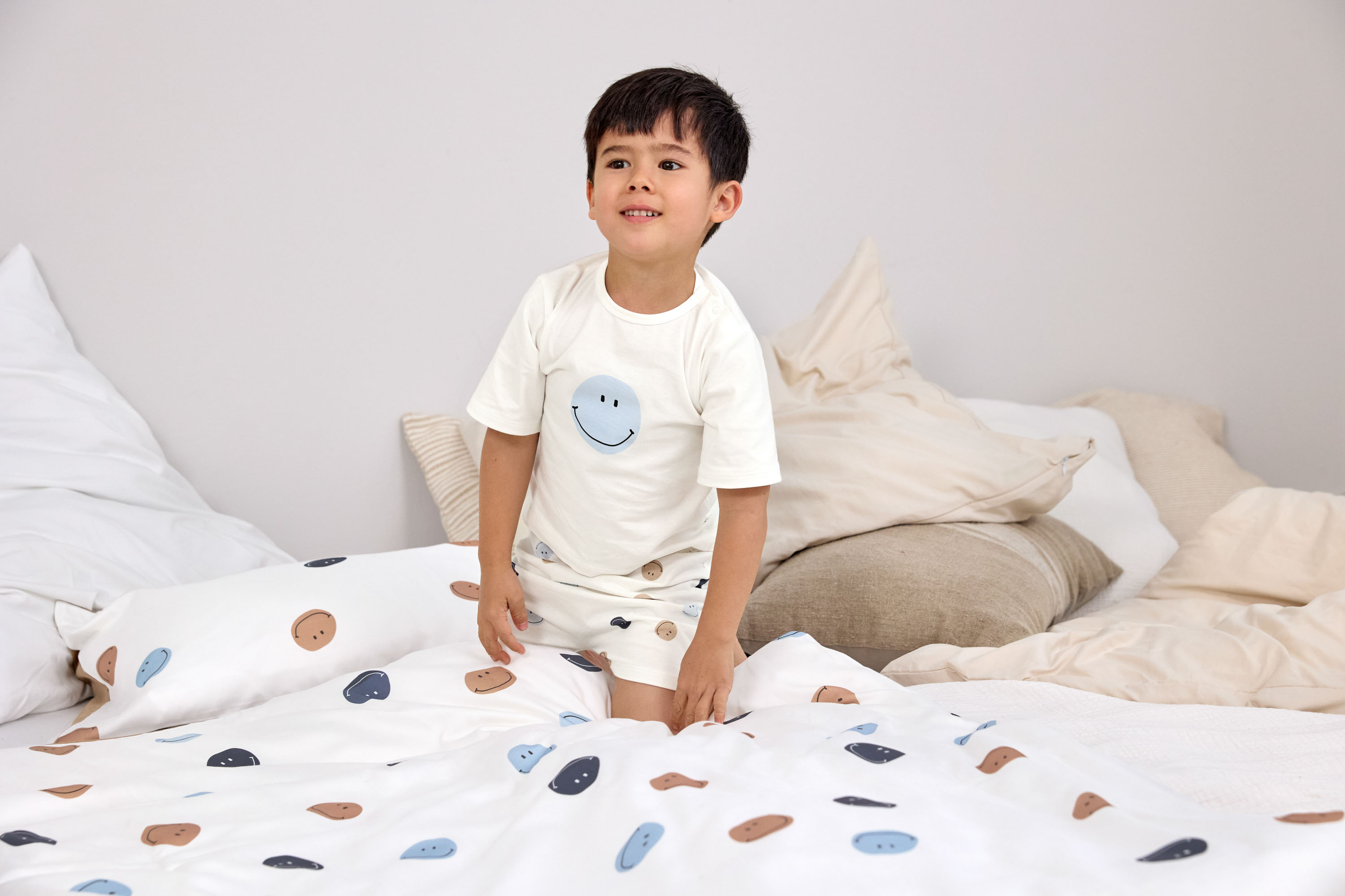 Bettwäsche Set Kinder - Bio Baumwolle, Smile, Braun Milky