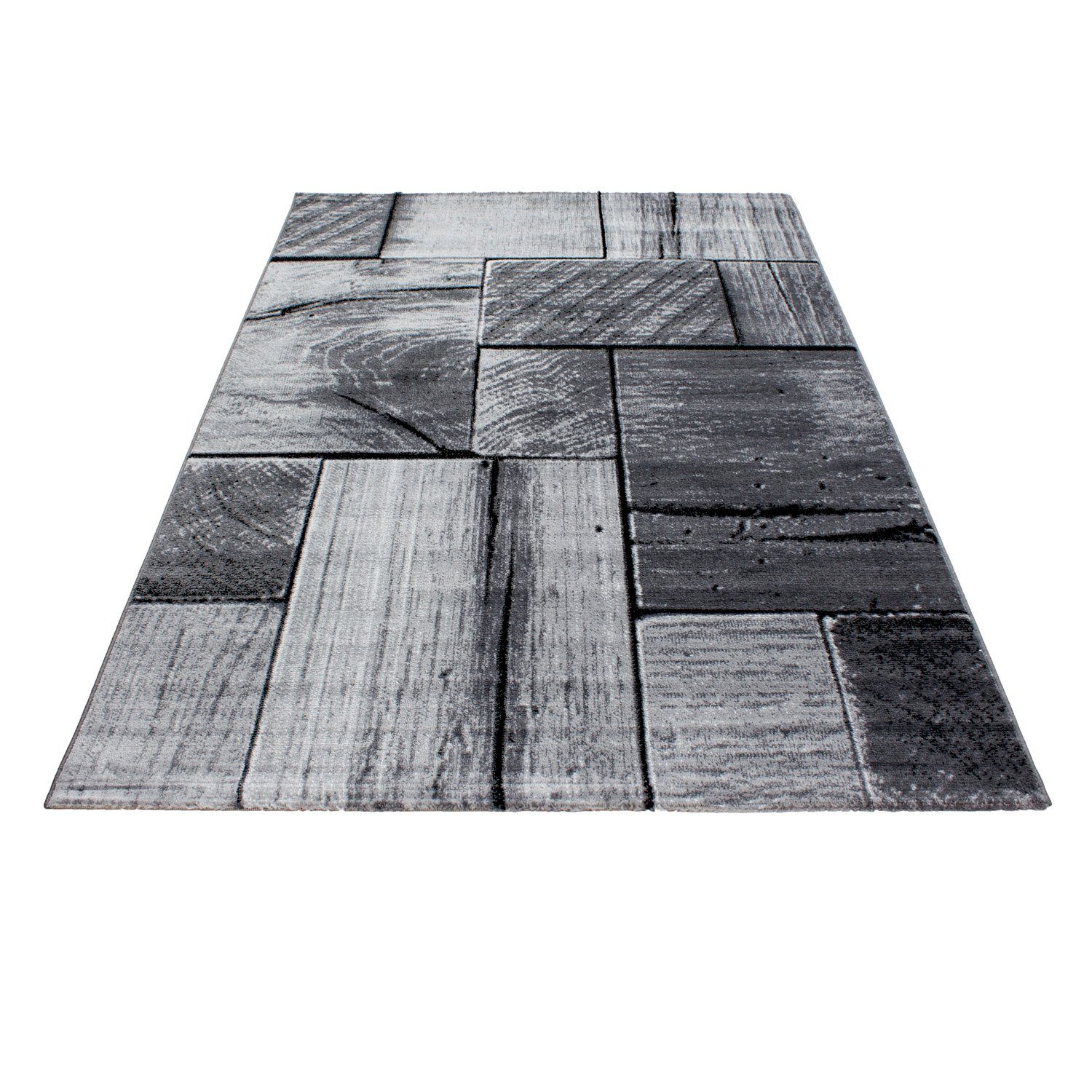 Designteppich 3D-Holzdesign, Carpetsale24, Läufer, Höhe: 12 mm, Modern Kurzflor Teppich Wohnzimmer Holz Optik Schwarz versch. größe