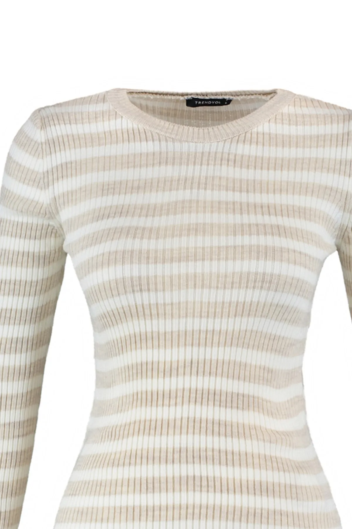 Trendyol Collection  Steinfarbener Basic-Strickpullover mit Streifen TWOAW21KZ0942