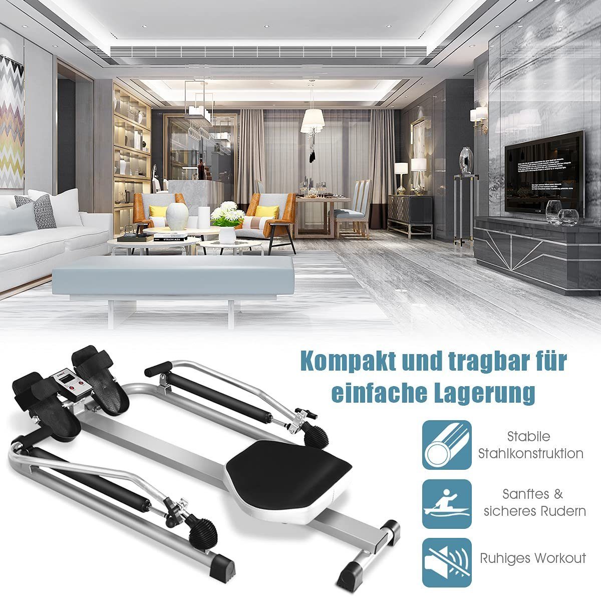 COSTWAY Ruderzugmaschine, mit Widerstand bis zu 50kg, für Zuhause