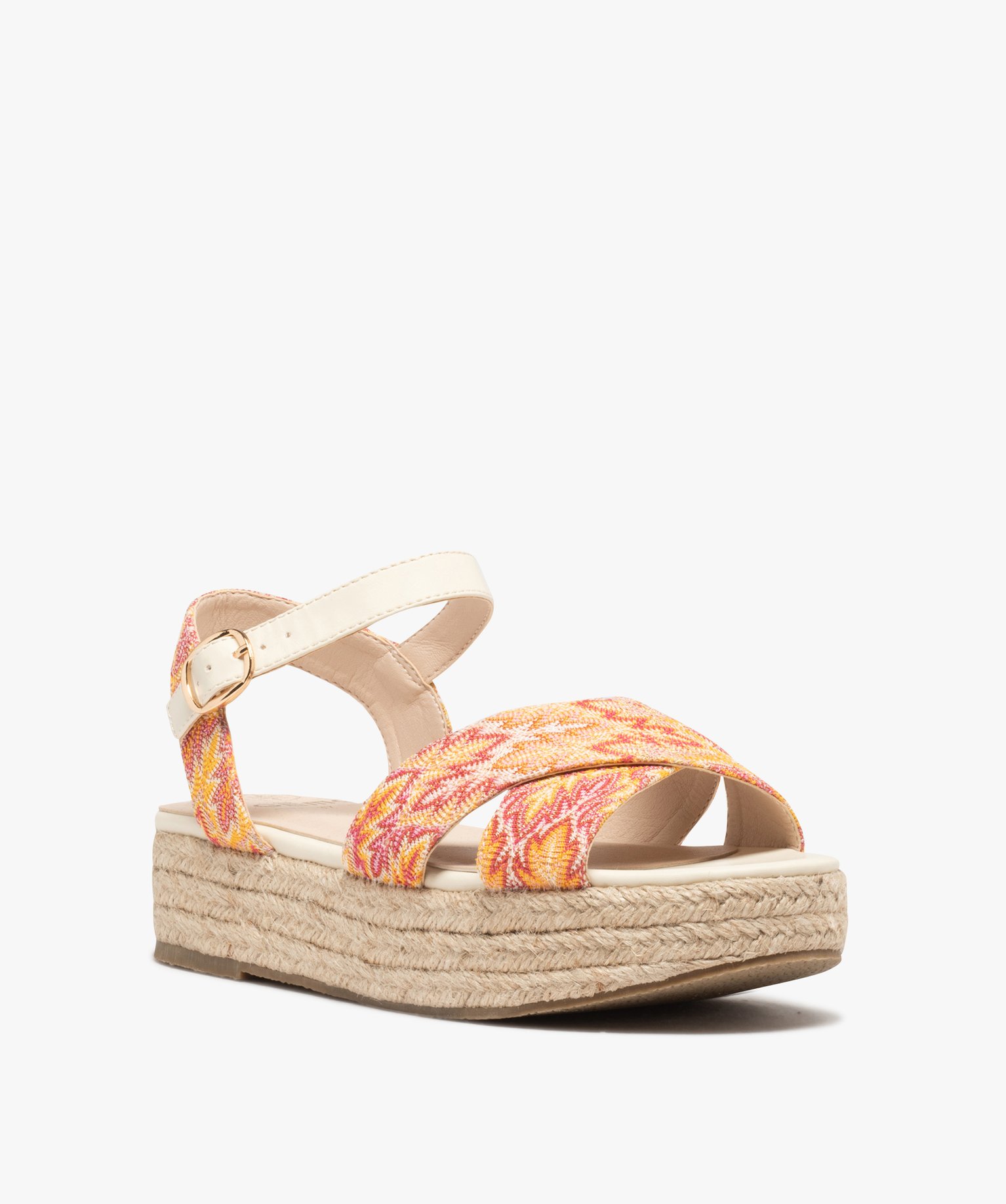 Sandales femme plateforme en corde dessus toile jaune | GEMO