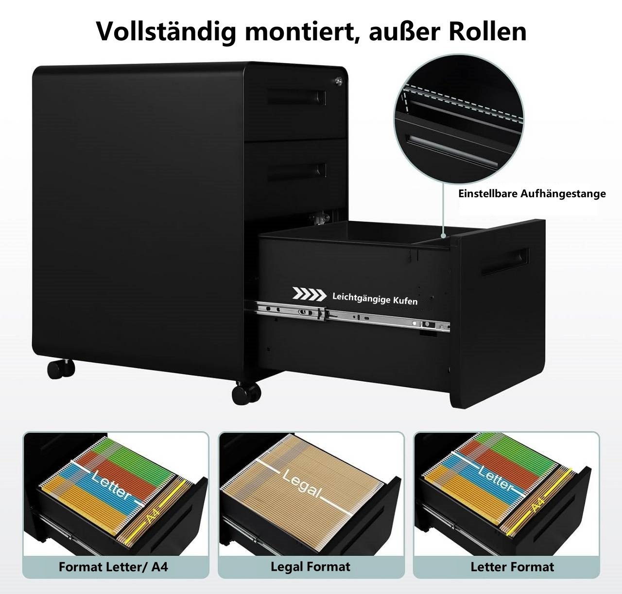 Woltu Aktenschrank (1-St) Rollcontainer mit 3 Schubladen