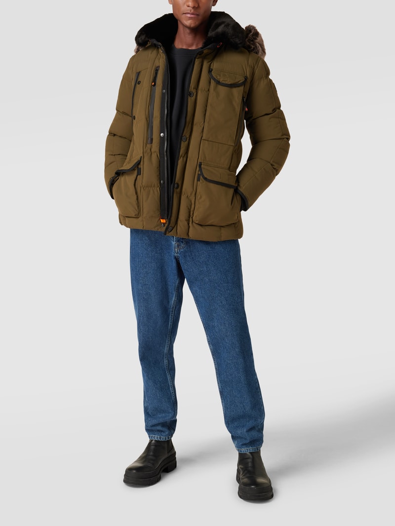 Steppjacke mit Kunstpelzkragen Modell 'MARVELLOUS' in olivgrün