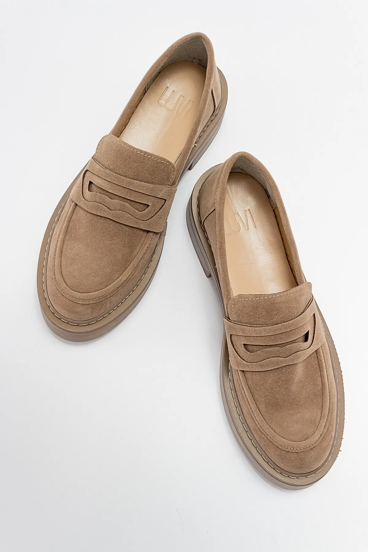 LuviShoes  Damen-Loafer aus dunkelbeigem Wildleder