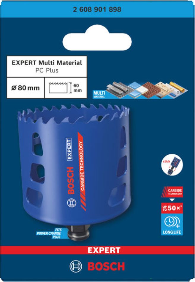 Bosch Blue Accessories 2608901898 EXPERT Power-Change Hole Saw Multi Material 80mm