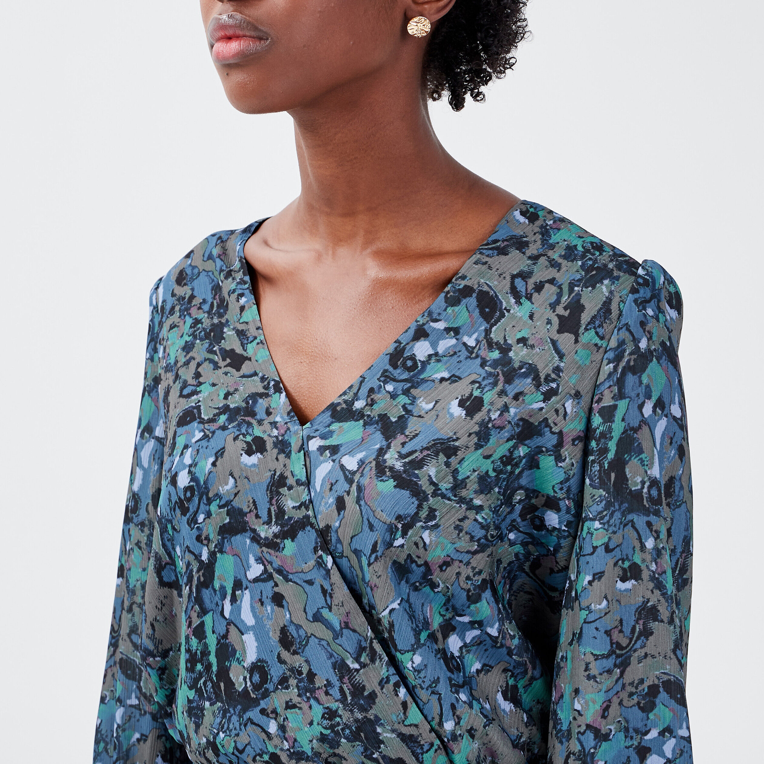 Blouse manches longues bleu canard femme | Cache Cache