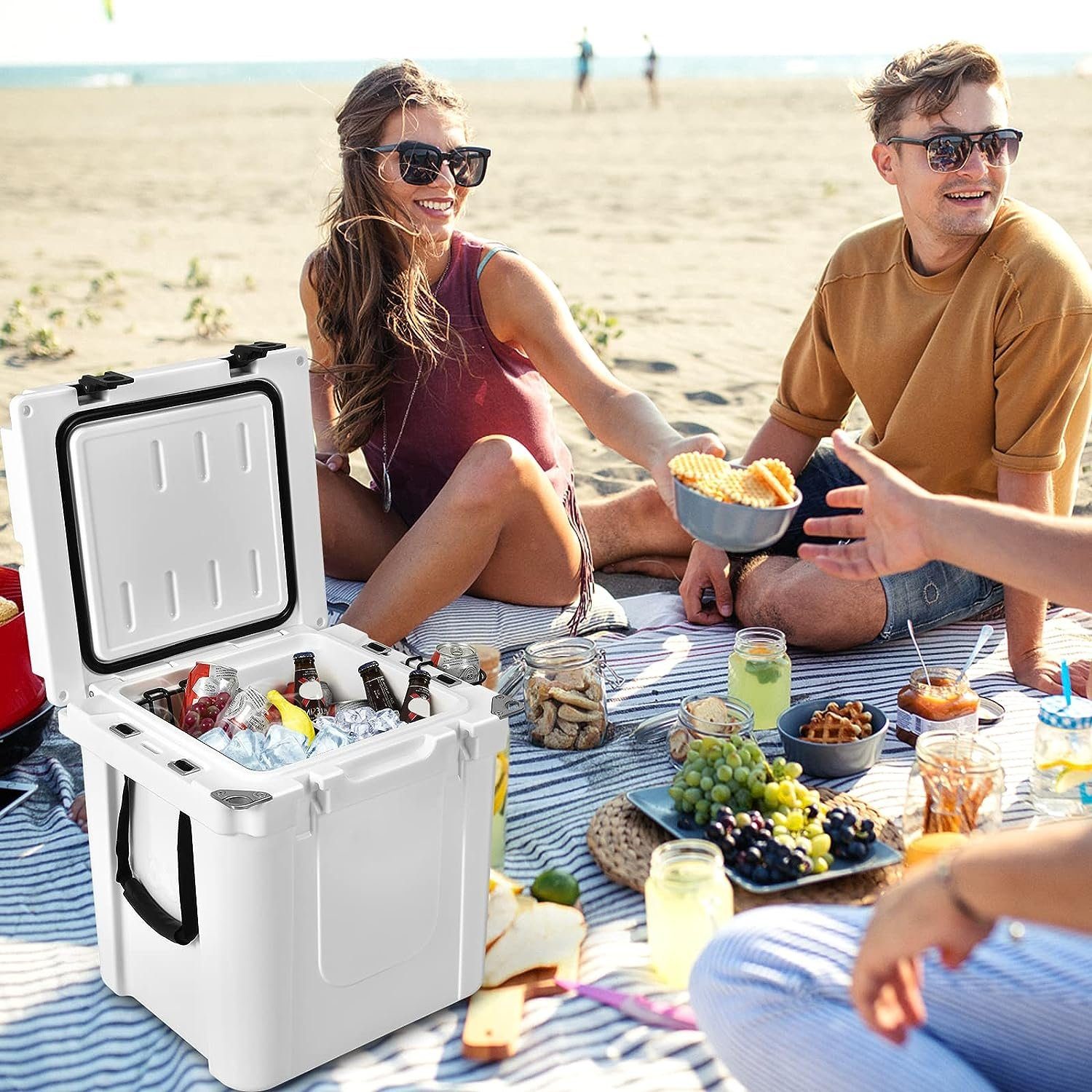 KOMFOTTEU Kühlbox 31L, mit Becherhalter, Trennwand & Korb