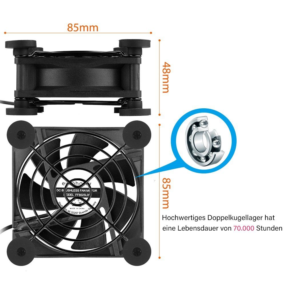 euroharry Mini USB-Ventilator 2IN1 USB leise PC Ventilator usb lüfter pc lüfter PC 80MM