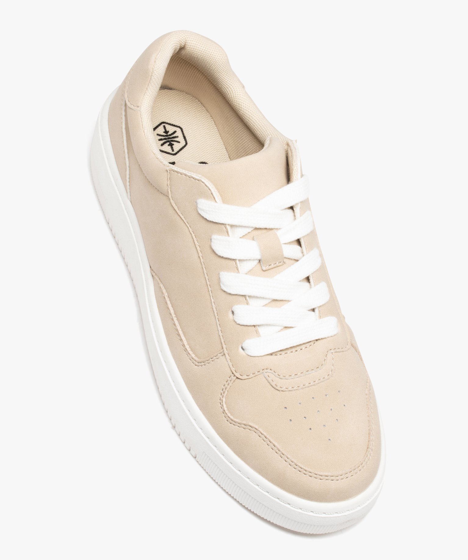 Baskets femme unies à semelle épaisse avec lacets contrast... beige | GEMO