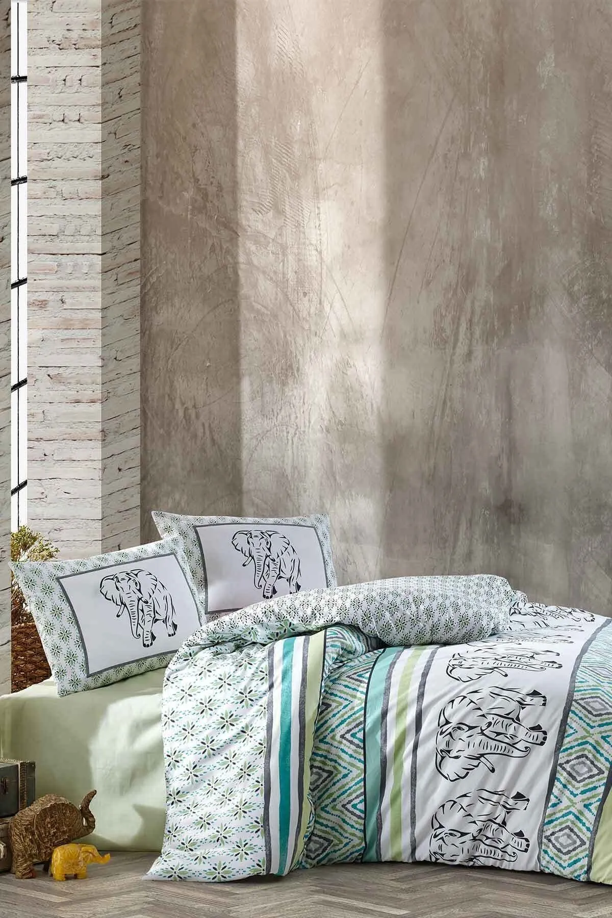 Elart  Breeze of Peace Bettbezug-Set für Doppelbett, 100 % natürliche Baumwolle, Ranforce, 4-teilig