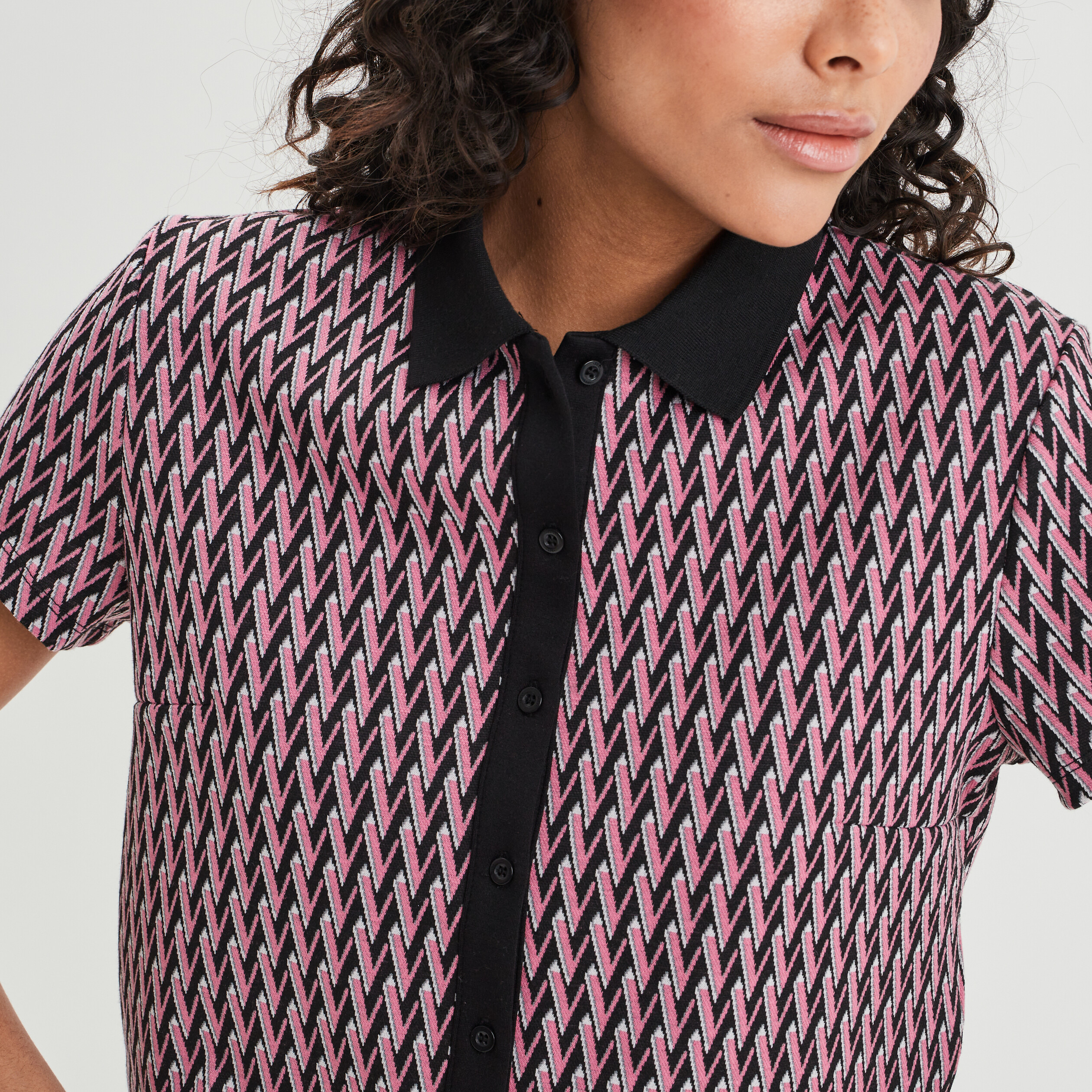 T-shirt manches courtes col polo rose femme | La Halle