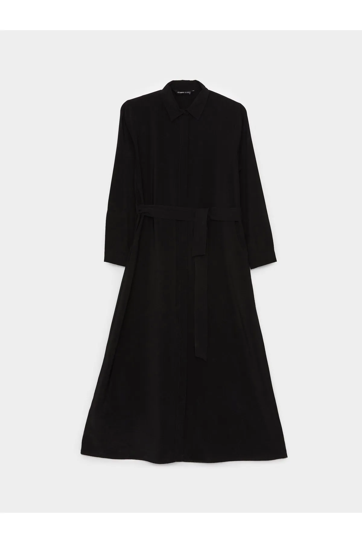 LC Waikiki  Einfarbiges, langärmliges Damenkleid mit Hemdkragen