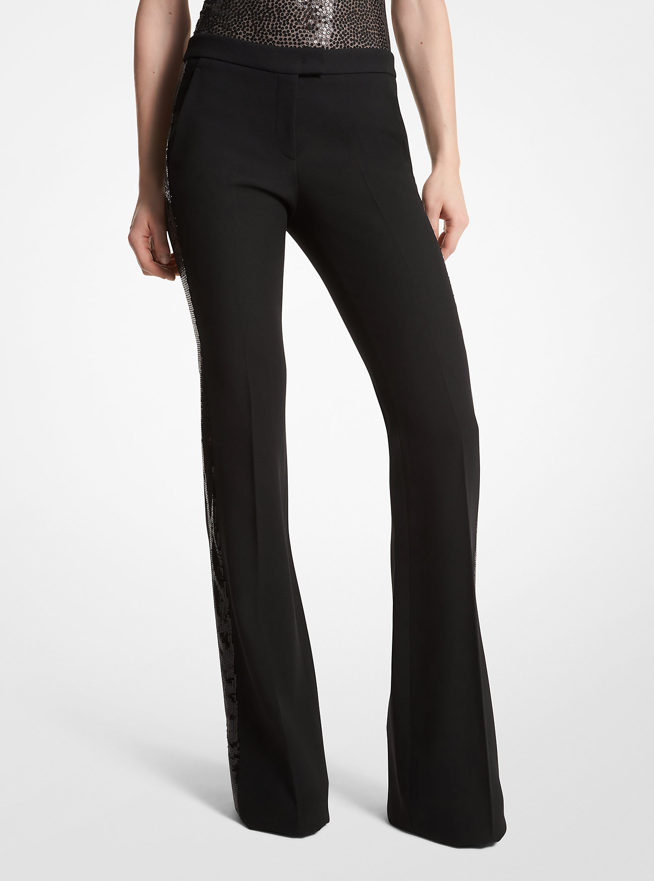 Haylee Hand-Embellished Sequin Double Crepe Sablé Trousers - BLACK