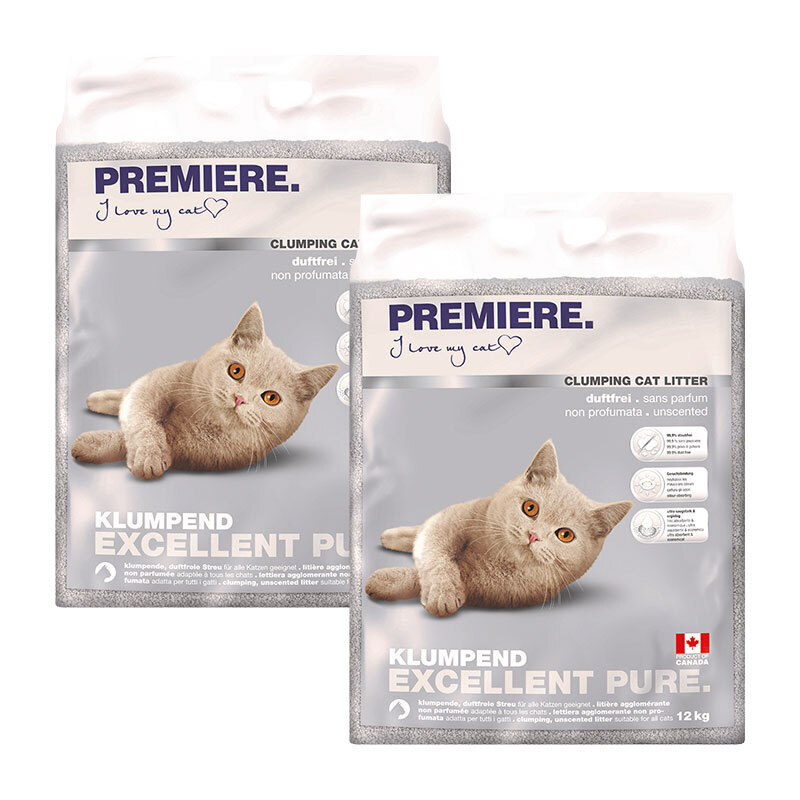 PREMIERE Katzenstreu PREMIERE Excellent Klumpstreu Pure, ohne Duft 2x12 kg