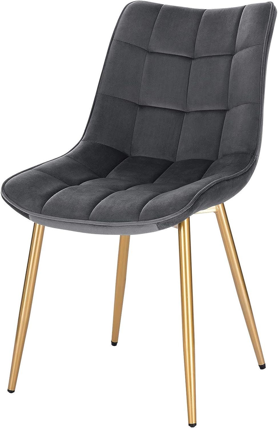 Woltu 4-Fußstuhl (2er-Set), Esszimmerstuhl Sessel, Metall Gold Beine